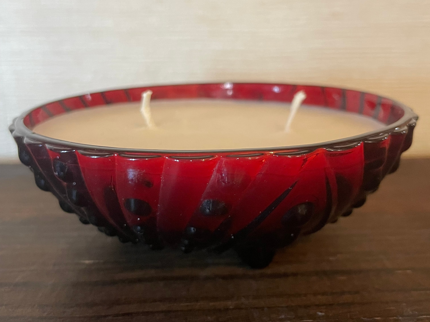 Ruby Red Bubble Design Footed Berry Bowl Scented Soy Candle; CHEERS