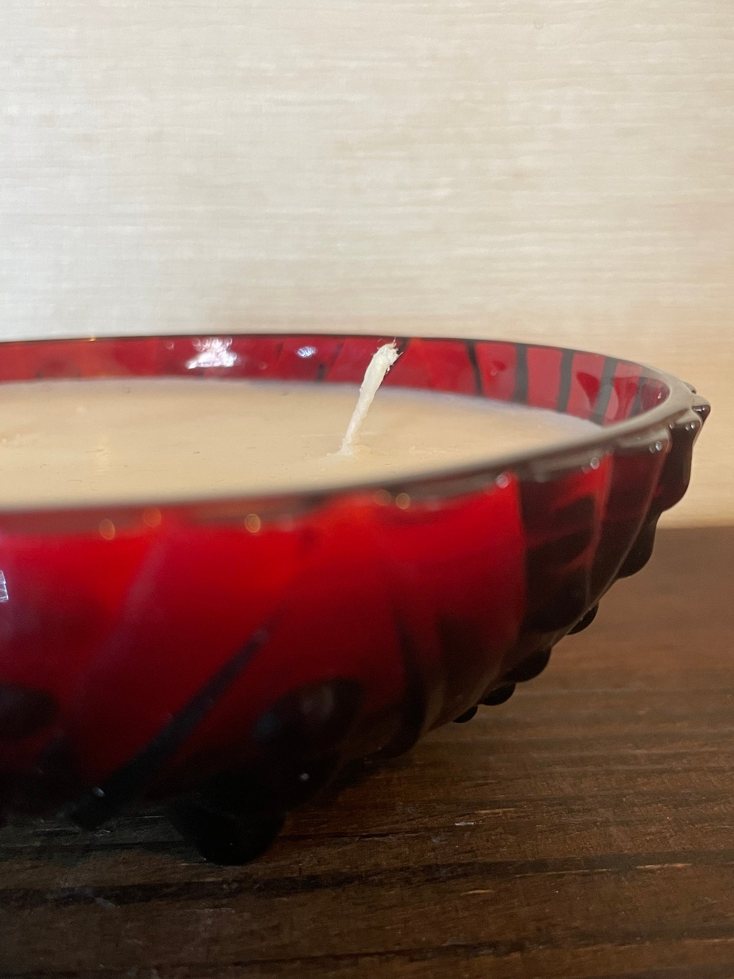 Ruby Red Bubble Design Footed Berry Bowl Scented Soy Candle; CHEERS
