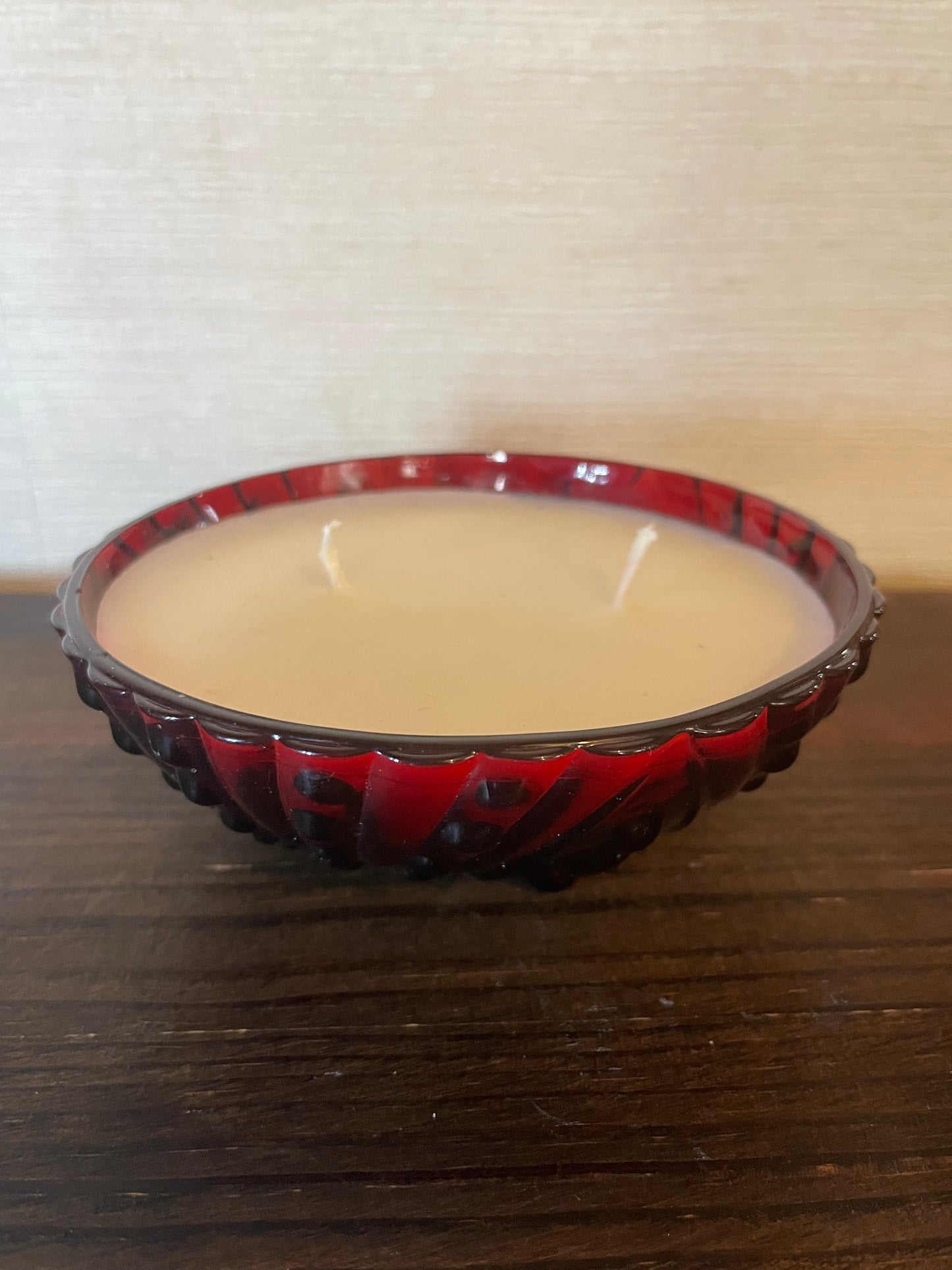Ruby Red Bubble Design Footed Berry Bowl Scented Soy Candle; CHEERS