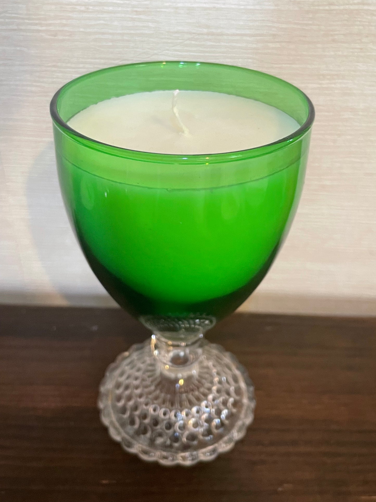 Bubble Footed Green Goblet Scented Soy Candle; I Smell Snow