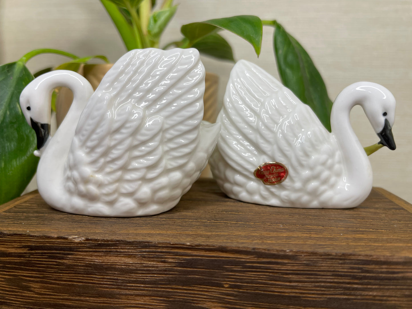 Vintage Small White Swan Salt & Pepper Shakers with sticker