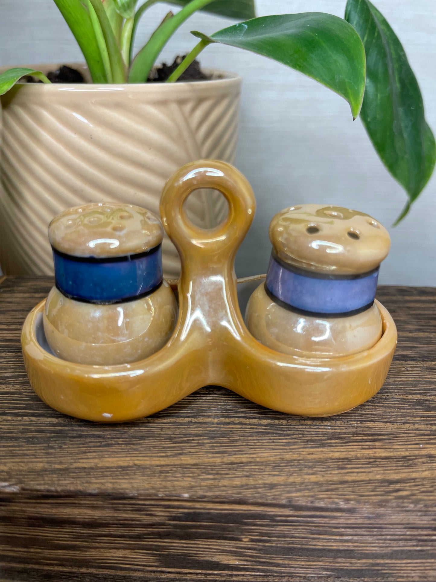 Vintage 1950’s Lusterware Salt & Pepper Set with Holder