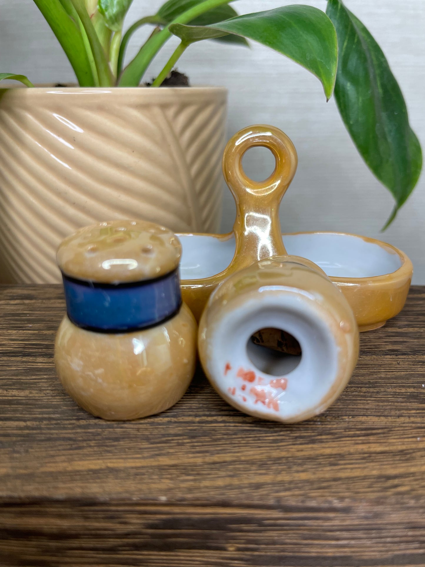 Vintage 1950’s Lusterware Salt & Pepper Set with Holder