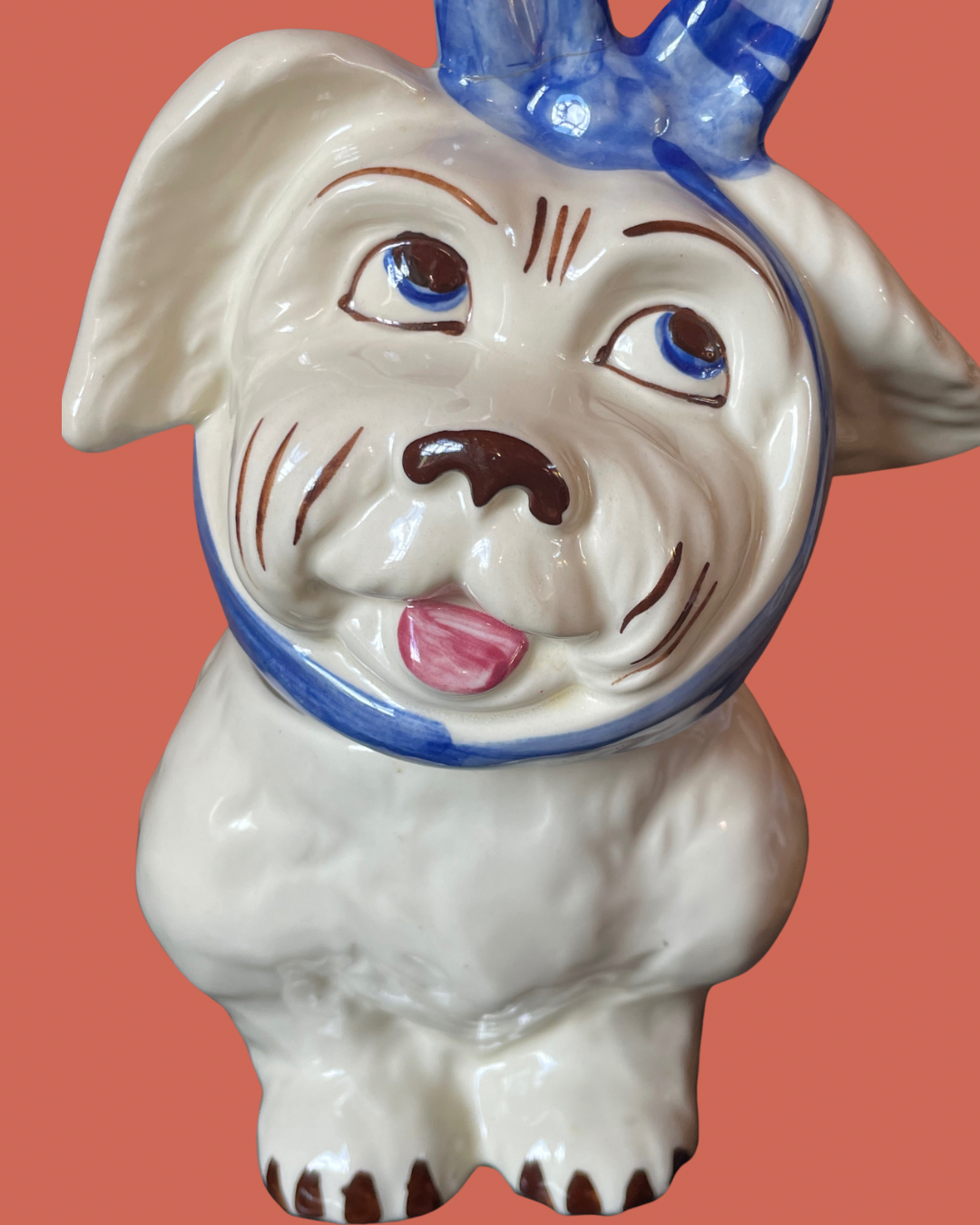 1940-1950’s Mugsy Dog Toothache Shawnee Pottery Cookie Jar-Collectible Bow