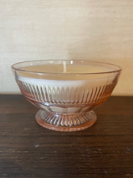 Pink Coronation Footed Sherbet Dish Scented Soy Candle; Festivus