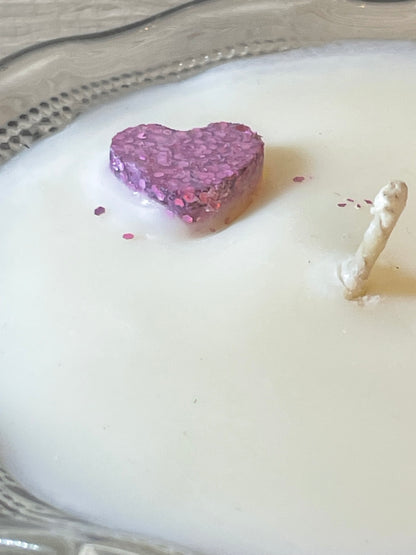 Tiara Chantilly Clear Ruffled Desert Dish Scented Soy Candle; XOXO
