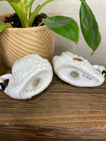 Vintage Small White Swan Salt & Pepper Shakers with sticker