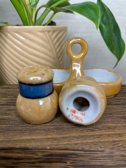 Vintage 1950’s Lusterware Salt & Pepper Set with Holder