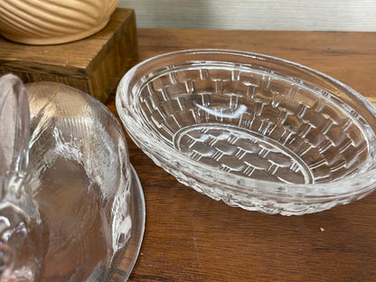 Vintage Clear Glass Bunny on a Nest Covered Candy Dish